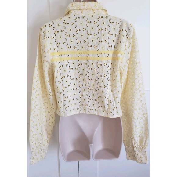 NEW FREE PEOPLE A LITTLE DREAM EYELET EMBROIDERY YELLOW CROP BLOUSE LARGE - Picture 4 of 8